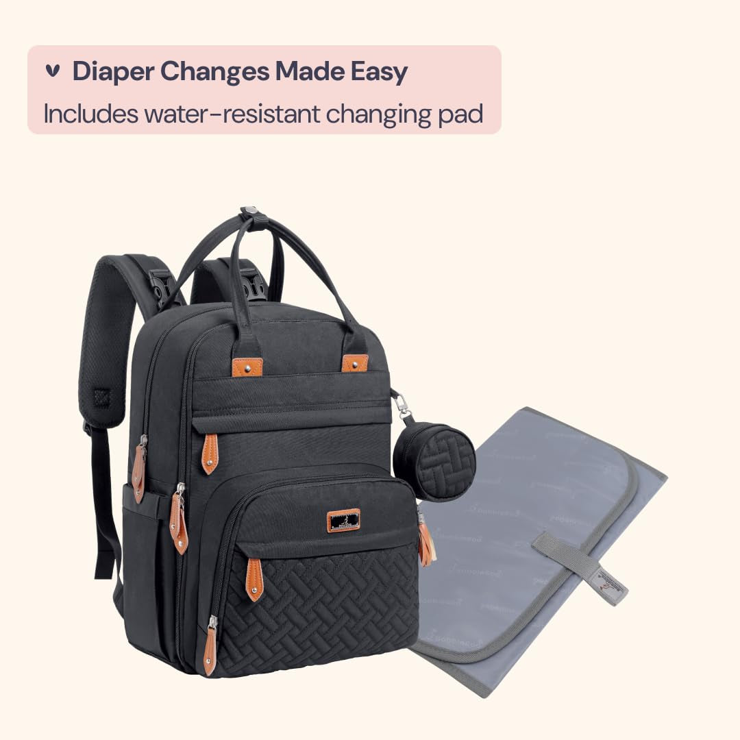 Diaper Bag Backpack - Tote - Multi Function Waterproof Diaper Bag, Travel Essentials Baby Bag with Changing Pad, Stroller Straps & Pacifier Case - Unisex, Black