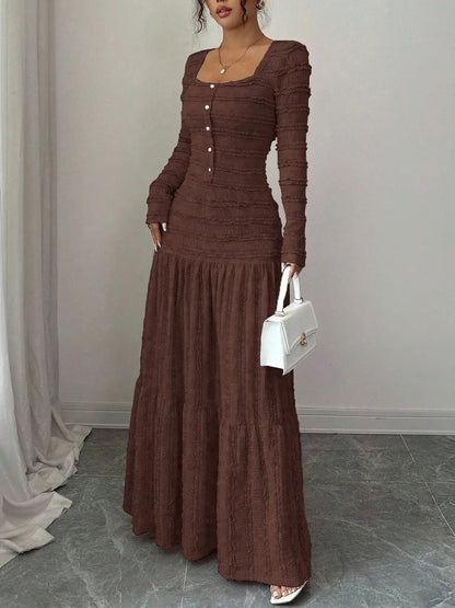 Women'S Casual Elegant Party Sweet Cute Long Sleeve Square Neck Dress, Womenswear Stylish Ladies' Formal Evening Wear Elegant Gown, Perfect for Special Occasions Valentine'S Day, Sweet and Cute