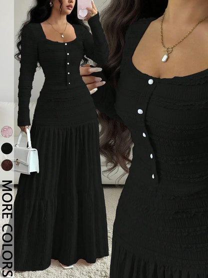 Women'S Casual Elegant Party Sweet Cute Long Sleeve Square Neck Dress, Womenswear Stylish Ladies' Formal Evening Wear Elegant Gown, Perfect for Special Occasions Valentine'S Day, Sweet and Cute