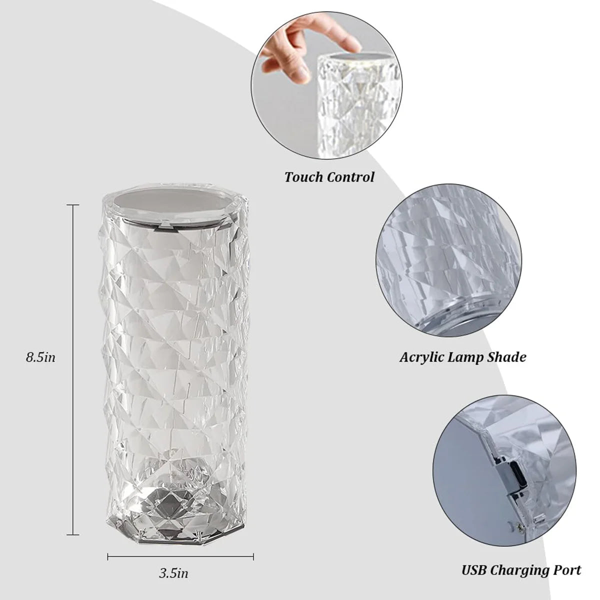 Crystal Rose Lamp Rgb Light Touch Rechargeable Bar for Bedroom Decorative Remote Control Table Dimmable Cordless Portable Luxury