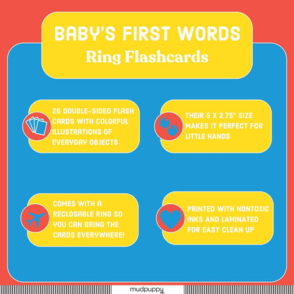 Baby'S First Words Flash Cards – 26 Double-Sided Word Flash Cards on a Reclosable Plastic Ring, Learning Game for Babies and Toddlers Ages 3 to 5, Multicolor